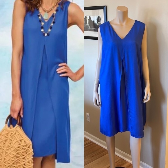 Soft Surroundings Blue Lucina Flowy Crepe Split Dress. Size 2X. D750/A16… - Picture 1 of 8